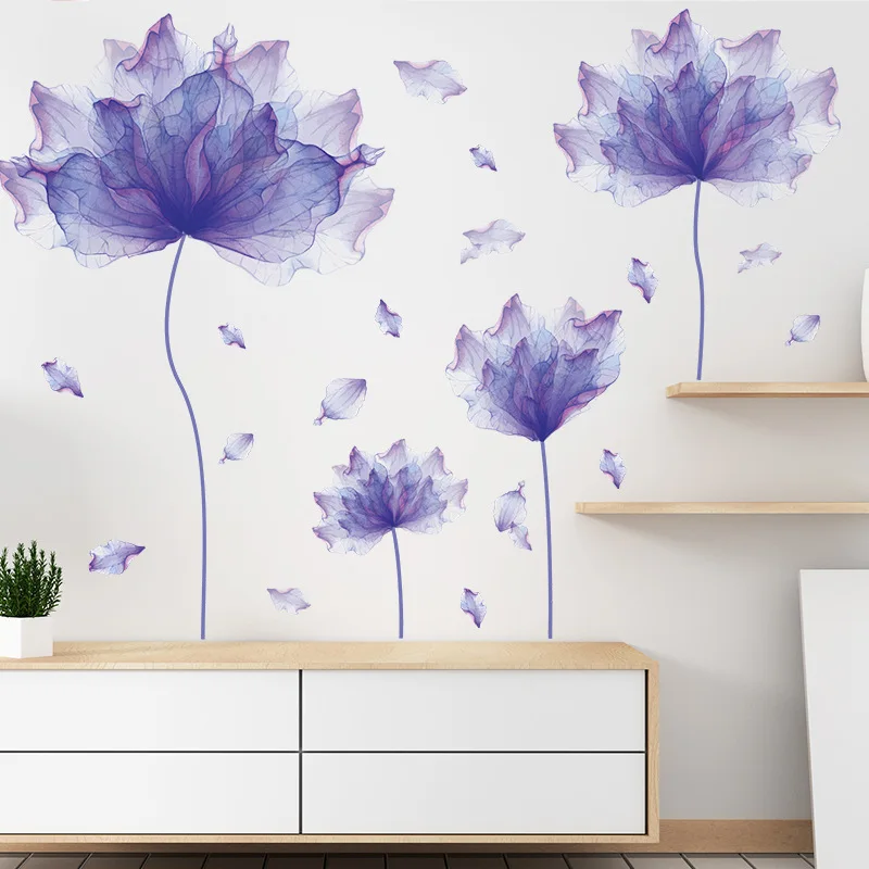 

Purple Splashing Ink Yarn Flower Wall Stickers Bedroom Living Room Decor Wallpaper Kid's Room Nursery Decor Flower Wall Sticker
