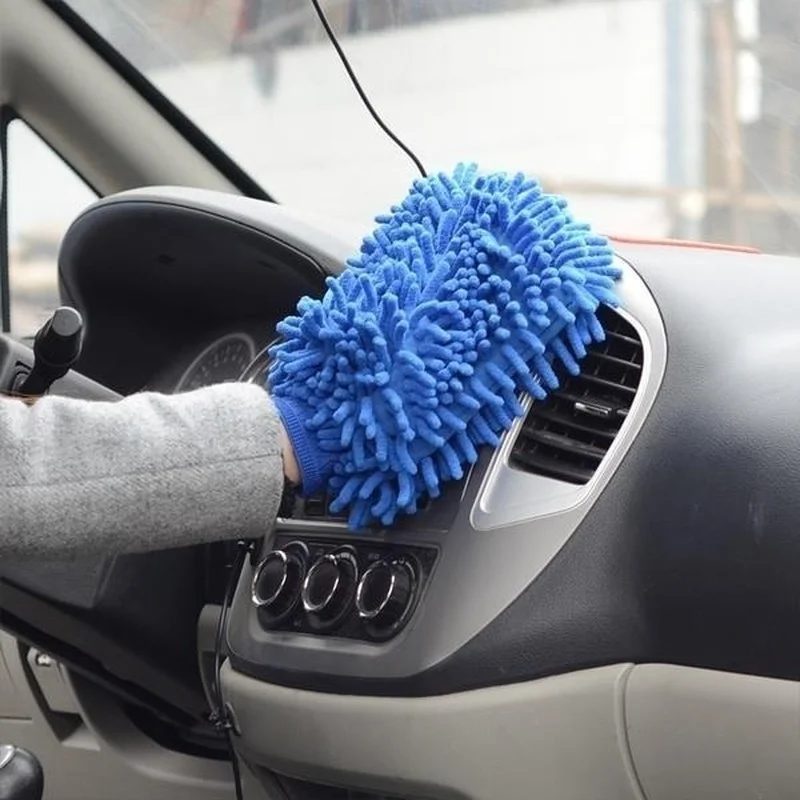 

2 in 1 Car Wash Microfiber Chenille Gloves Thick Car Wash Glove Mitt Soft Mesh backing no scratch Auto Care Double-faced Glove