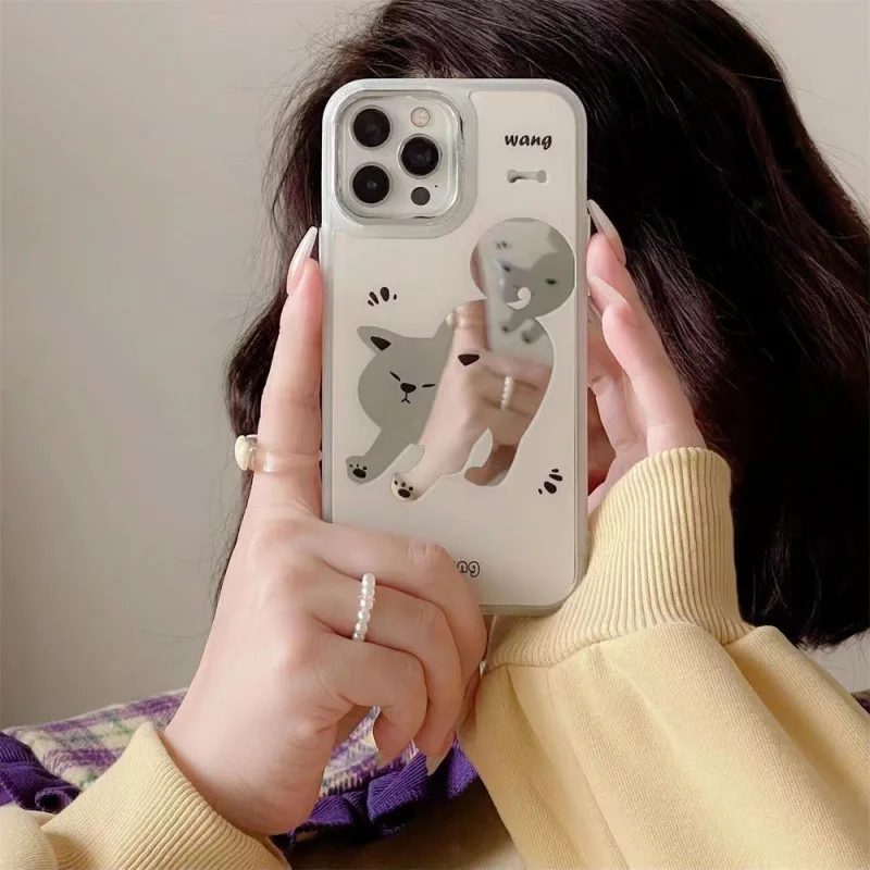 

Cartoon Mirror Cute Stretching Cat Phone Case For iphone 14 13 12 11 Pro Max X XR XSMAX 7 8 Plus SE TPU Case Cover new products