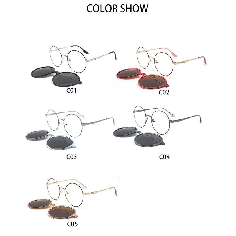 KANDREA 2 в 1 круглые магнитные поляризационные солнцезащитные очки из сплава