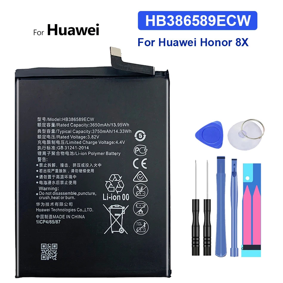 

Аккумулятор HB386589ECW 100% мАч для Huawei V10 P10 Plus Honor Play Honor 20S Honor 8X Play Nova 3 Mate20, аккумулятор с инструментами, новинка 3750