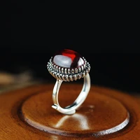 s925 silver jewelry imported from thailand thai silver inlaid garnet ladies ring claw process