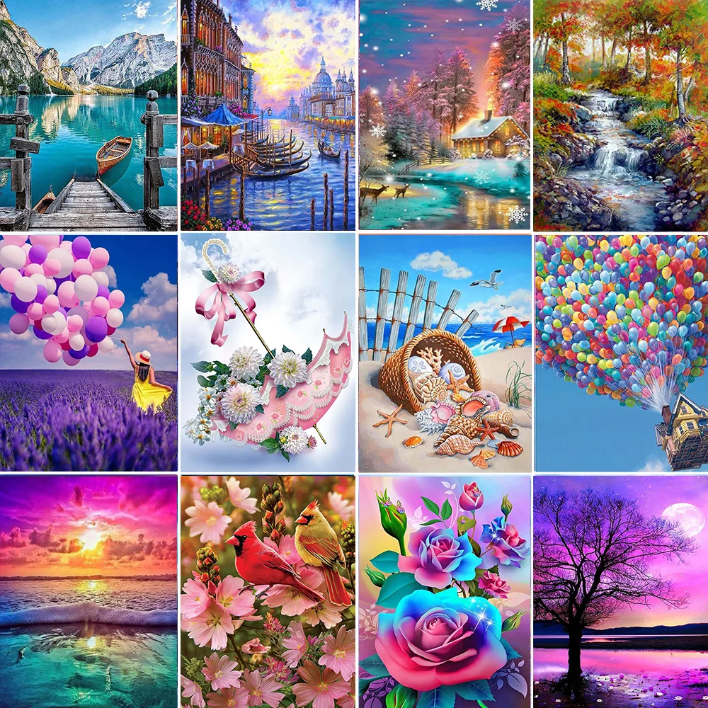 

5D алмазная живопись «сделай сам», пейзаж, воздушный шар и цветок, Набор для вышивки крестиком, Ручная инкрустация, подарки, домашнее настенн...