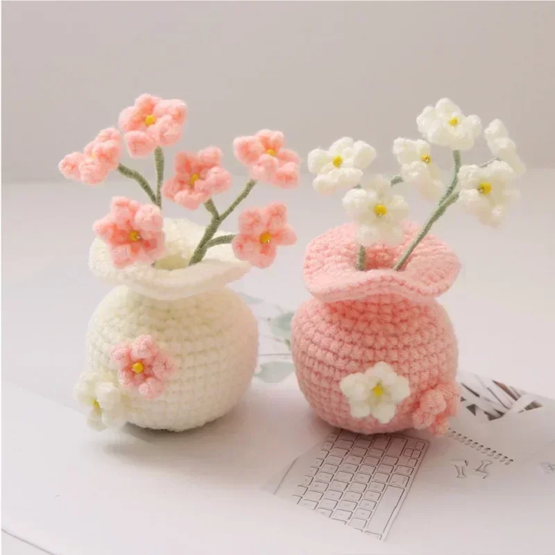 Вязаный крючком мини-цветок в горшке вязаные цветы горшках корзина с растениями