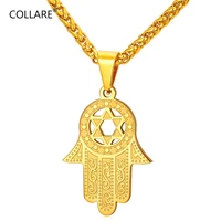 collare fatima hamsa hand pendant gold color stainless steel jewelry magen david star accessories ethnic turkey necklace p291