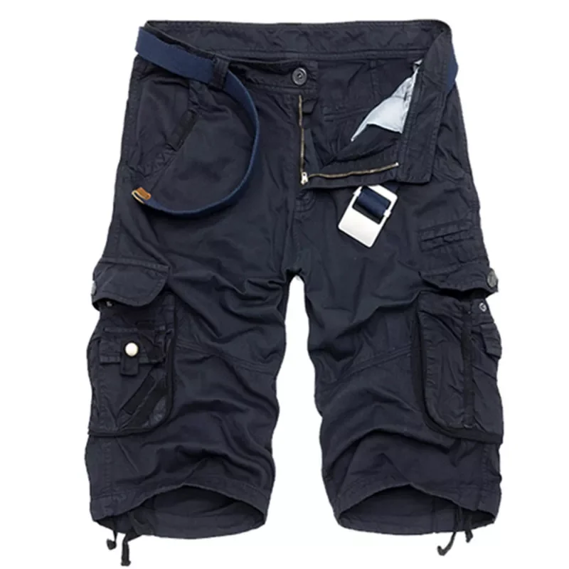 Summer Cotton Cargo Shorts Men Fashion Multi Pocket Solid Color Causal Shorts Mens Loose Outdoor MID Cargo Shorts No Belt