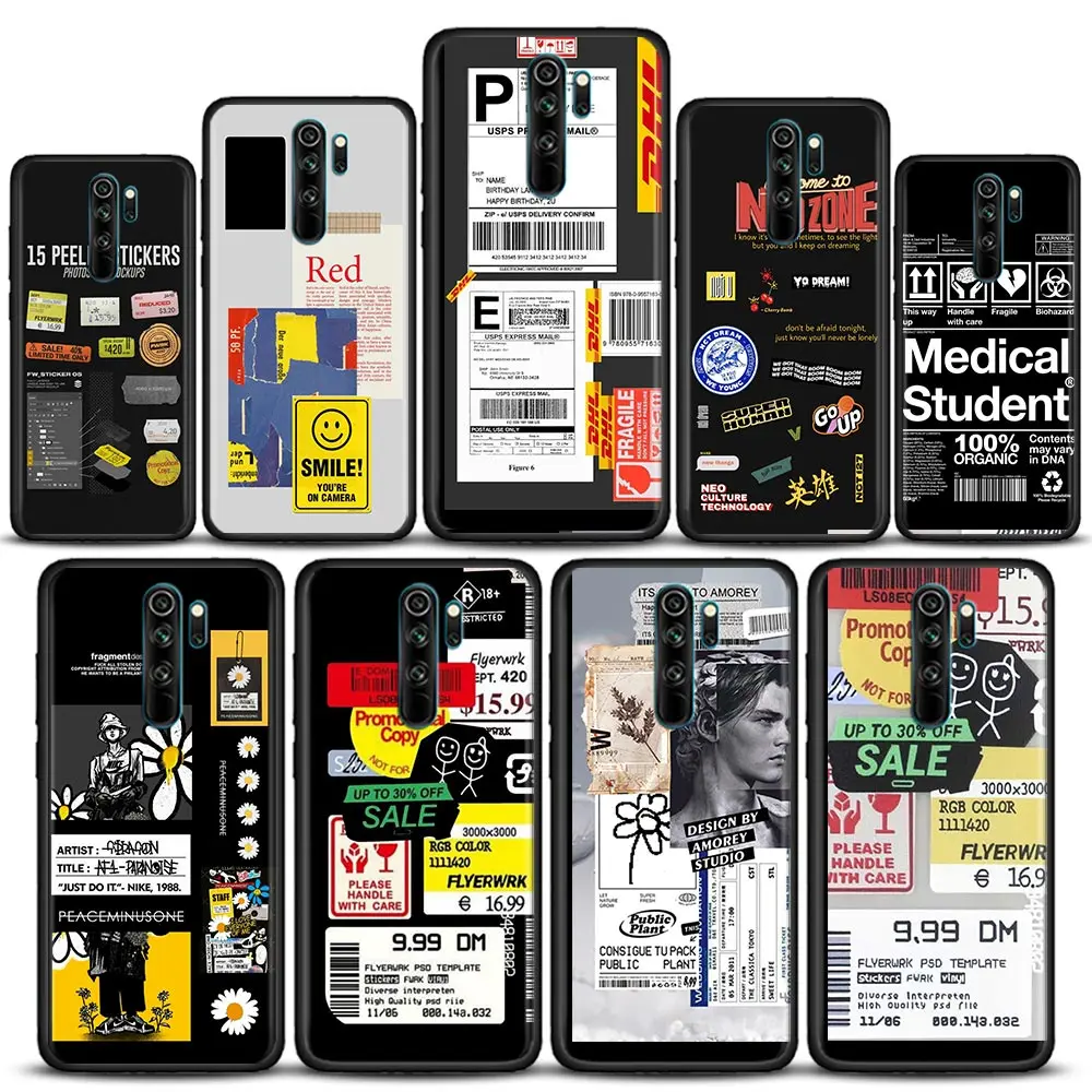 

Phone Case for Redmi 6 6A 7 7A Note 7 8 8A Case 8T Note 9 9S Pro 4G 9T Soft Silicone Cover Retro Bar Code Label