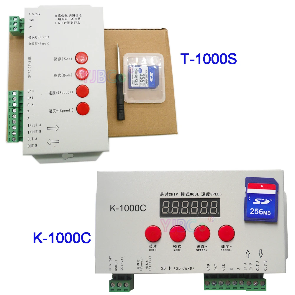 K-1000C (T-1000S Updated) Program IC Pixels LED Strip Controller WS2811 WS2812B,WS2815,APA102, T1000S 2048 Pixels Dimmer DC5-24V