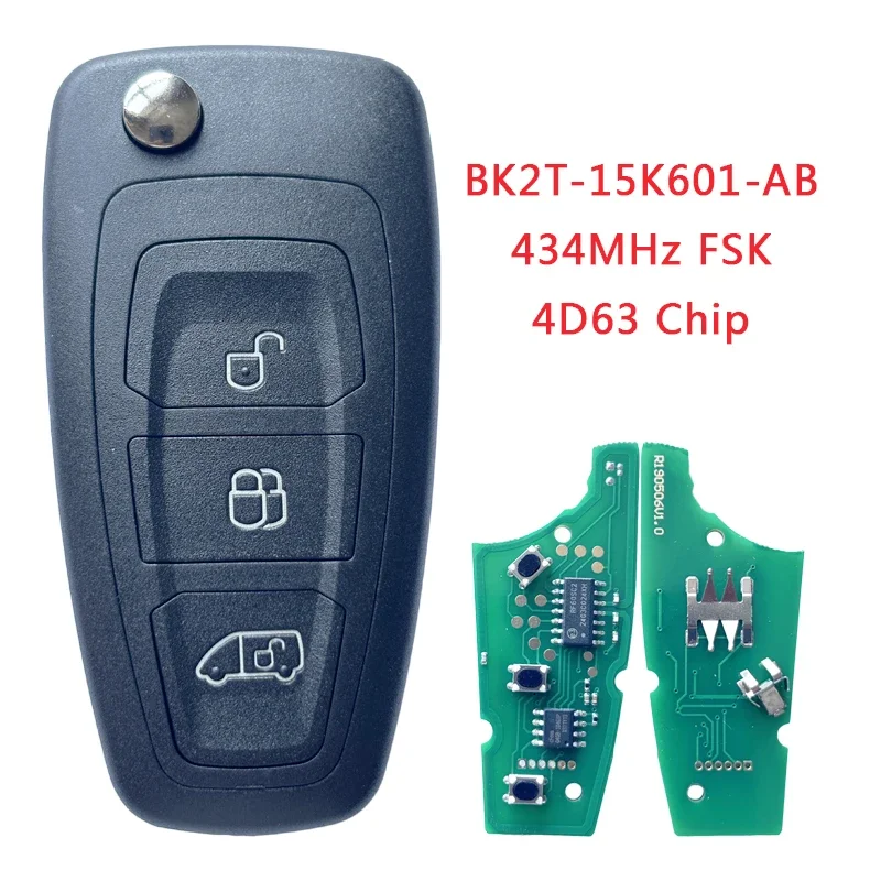 

TXK018057-1 Послепродажный 3-кнопочный 434 МГц 4D63 откидной ключ для Ford Transit/Custom 2014-2016 удаленный брелок BK2T-15K601-AA/AB/AC