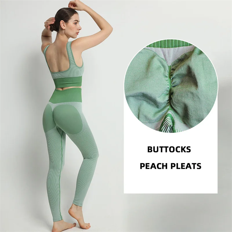 Fitness Ribbed Yoga Pants Women Seamless High Waisted Leggings Sport Tummy Control Running Training Female Gym  Legging Tights