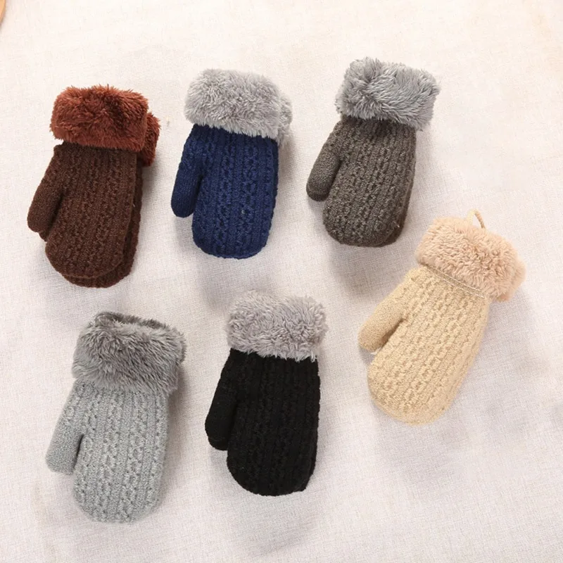 Mittens For Children Children's Mittens Winter Wool Knitted Gloves Children Warm Rope  1-4 years old boy girl Baby Gloves