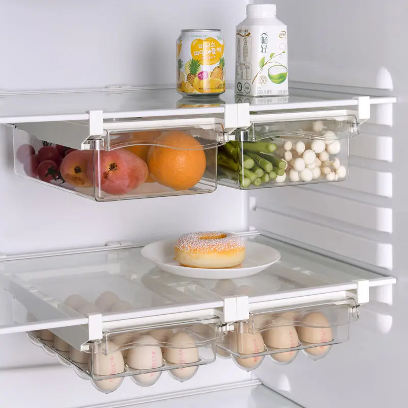

Kitchen Fruit Food Storage Box Plastic Clear Fridge Organizer Slide Under Shelf Drawer Boxes Rack Holder Refrigerator Accessorie