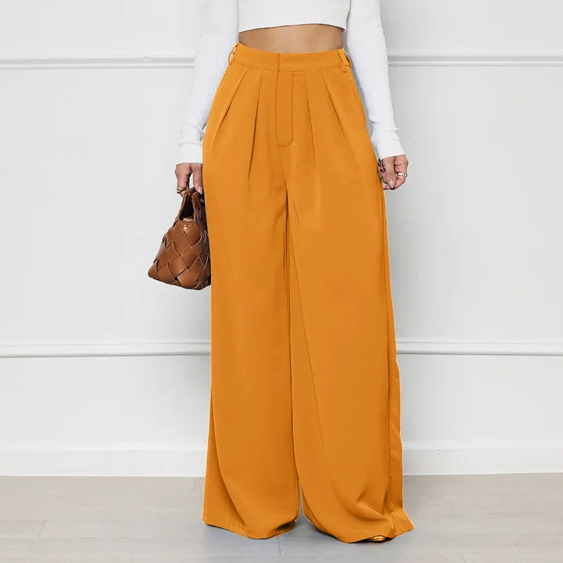 Fashion Personality Solid Color High Waist Flared Trousers Wide Leg Casual Pants Spring and Autumn Wide Leg Pants Multicolor