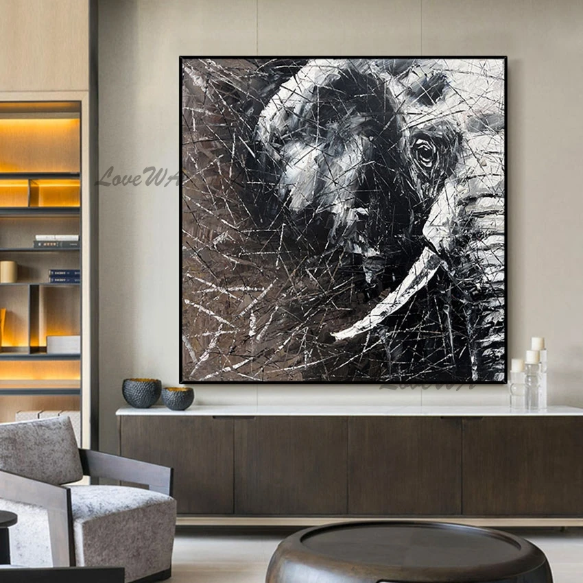 

Children Bedroom Decoration Elephant Head Picture Oil Painting Canvas Wall Art For Hotel Hall Decoration Hand Item Pieces