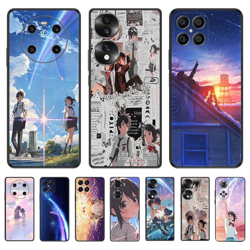 

Your Name Anime Matte Black Phone Case for Honor X8 X7 X9 X6 X40 20 30 i 50 60 SE 70 Pro Magic4 Play 6T 9A 6C Silicone Cover