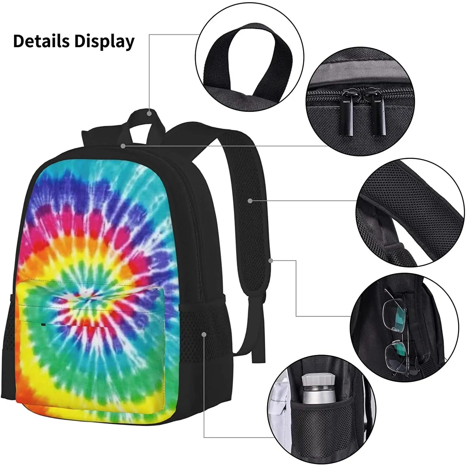 Kids School Backpack Tie Dye Schoolbag Travel Bag Casual Daypack Lunch Bag Pencil Case for Boys Teens Girls 3pcs Sets
