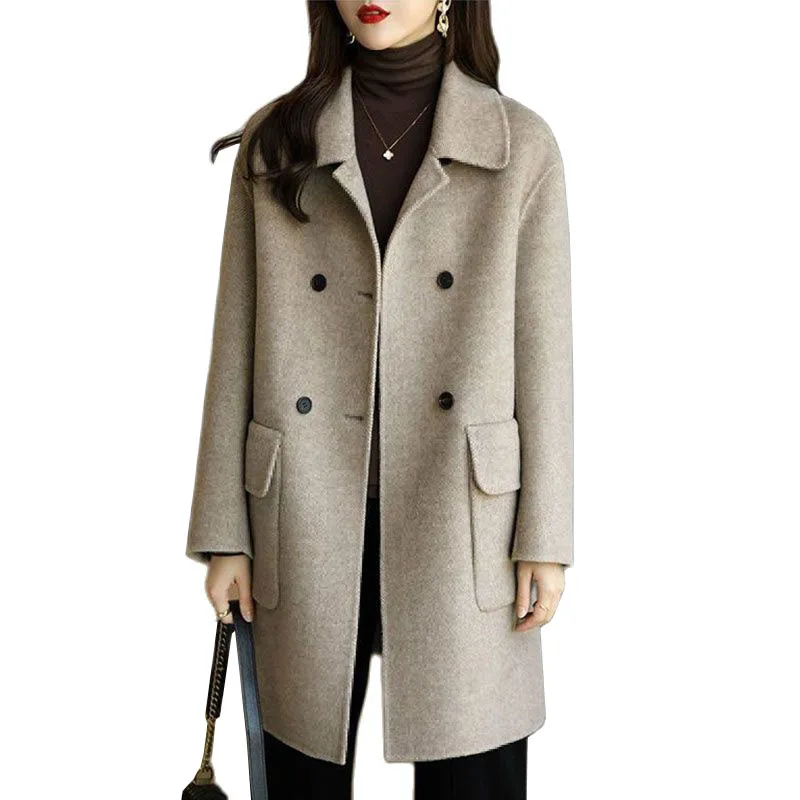 

Autumn Winter Women's Woolen Coat New Fashion Double Breasted Female Jacket Korean Casual Ladies Wool Blending Coats Outerwear