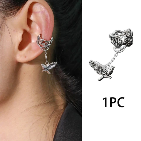 1 шт., винтажные серьги-клипсы без пирсинга, серьги-клипсы в виде птицы, сорока, лист, ретро, полые манжеты для ушей, новые ювелирные изделия в китайском стиле для женщин, 2025 г., модные