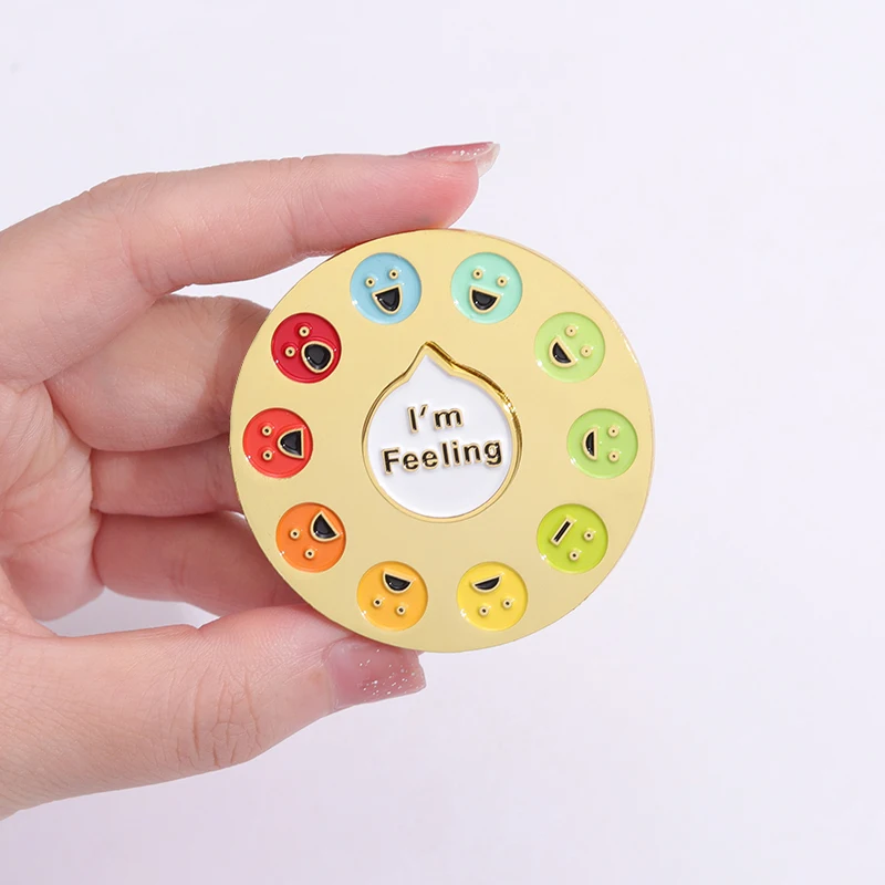 Funny Mood Turntable Hard Enamel Pin Rotating Interactive Emotions Tracker Brooch Laple Backpack Badge Jewelry Best Friend Gifts