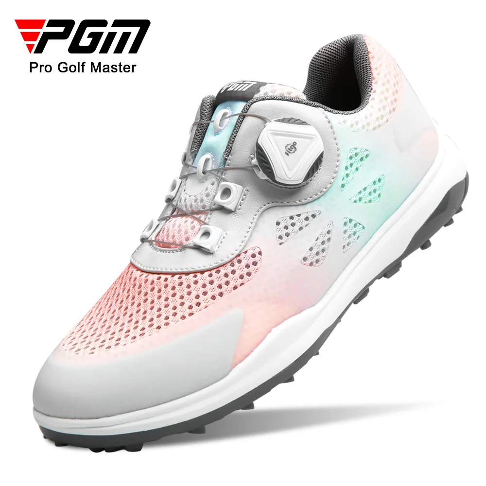 

Pgm Women's Golf Shoes Anti Sideslip Wear-Resistant Gradual Change Sneakers Knob Buckle Laces Breathable Mesh Upper Sneakers