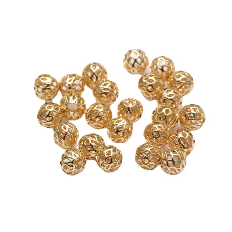 4mm 5mm 6mm 8mm 10mm 100pcs/Lot Round Hollow Ball Flower Metal Beads Bronze Plated Spacer Beads For Jewelry Making DIY Accessory