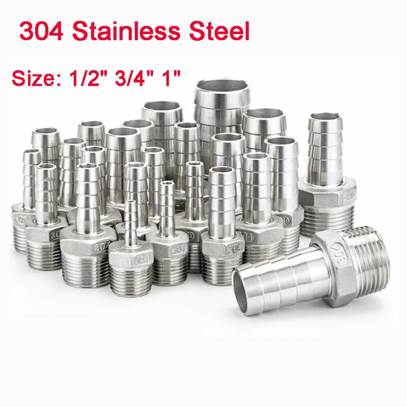 

1Pcs 304 Stainless Steel Pagoda Joint Coupling Connector BSP Male Thread Pipe Fitting Hose Barb Tail Reducer 1/2" 3/4" 1"