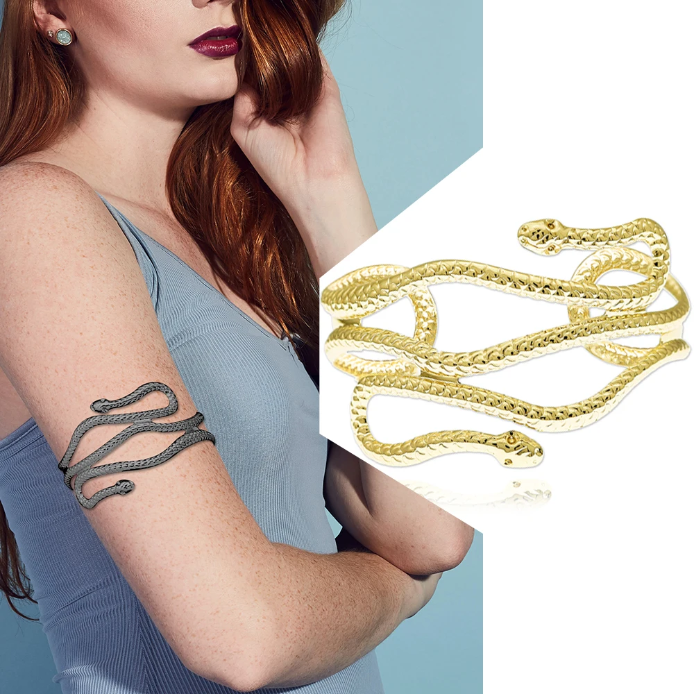 

Egypt Cleopatra Swirl Snake Arm Cuff Armlet Armband Big Wide Bangle Bracelets For Women Cuff Indian Anime Men Jewelry Pulseiras