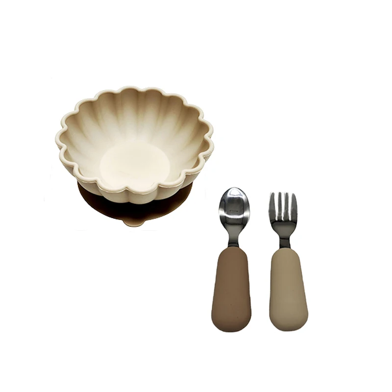 Набор силиконовой посуды для детских тренировок еды мисок вилок ложек шлифовки