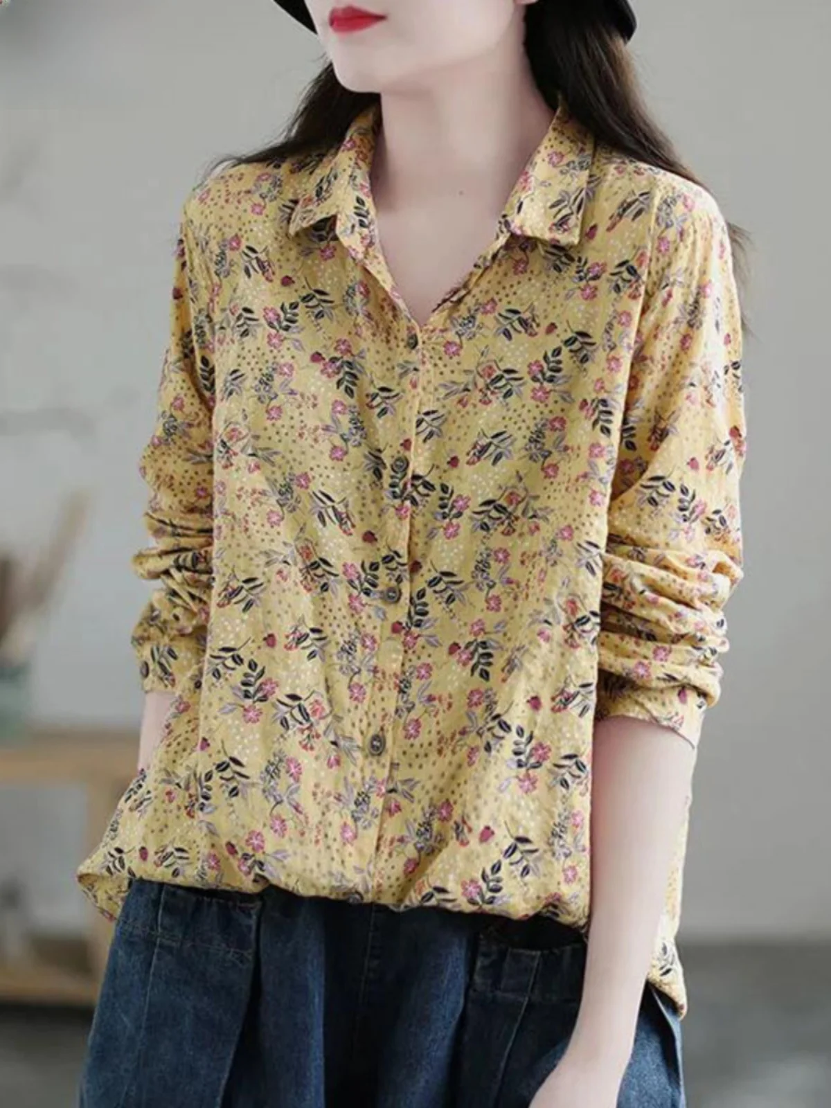 Рубашки с цветочным принтом женская одежда 2024 весна и осень новый свободный