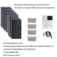 Solar Panel Kit Complete 5000W 220V 110V Off Grid System With Battery Lifepo4 Hybrid Inverter Home 4HP Air Conditioning Heater