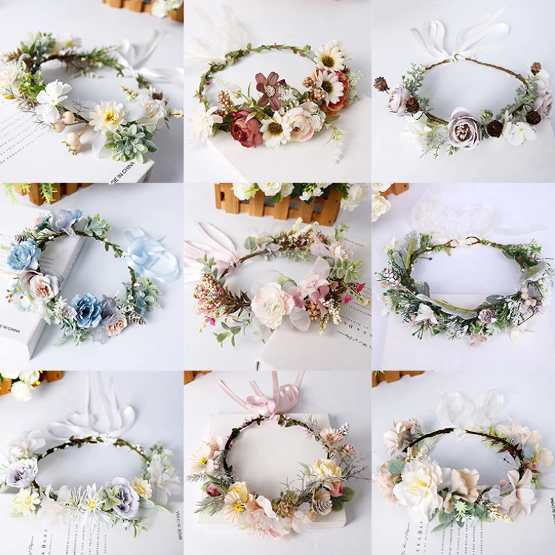 

Wedding Flower Tiara Women Bride Bridesmaid White Floral Crown Headband Girl Hair Wreath Garland Accessories Wedding Party Decor