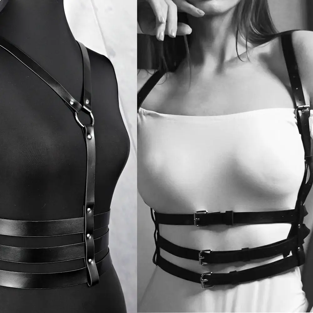 

PU Leather Women Harness Belt High Quality Adjustable Black Bondage Garter Belt Gothic Body Chain Body Strap Party Dating