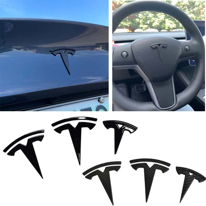 

3pcs Car Front Rear Emblem Sticker Black for Tesla Model 3 Y Auto Tail Box Logos Steering Wheel Decoration Modified Accessories