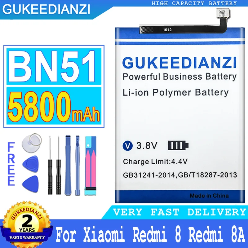 

GUKEEDIANZI Battery BN51 5800mAh For Xiaomi Redmi 8 8A for Redmi8 for Redmi8A Replacement Batteries Bateria + Tracking Number