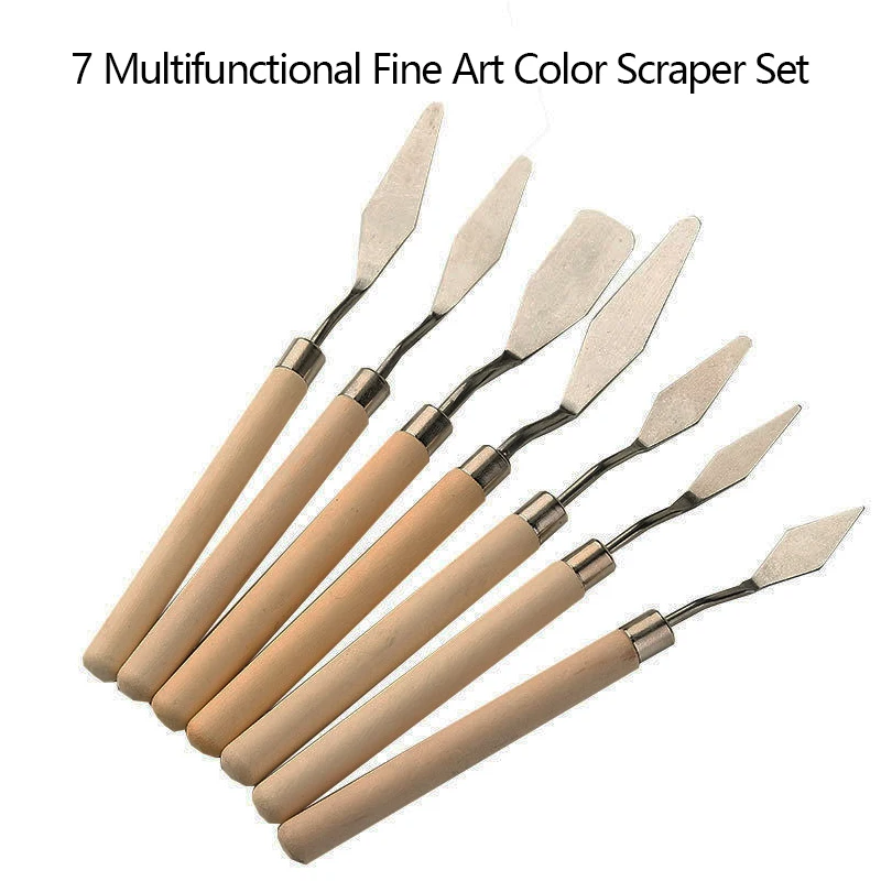 7 Sets Of Multi-Function Art Color Scraper Oil Painting Acrylic Gouache Pastry Mixed Stainless Steel Artist Paint Scraper Tool