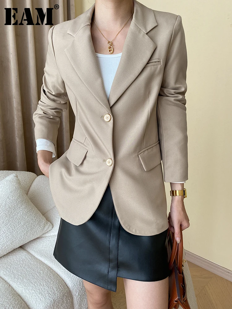 

[EAM] Women Khaki Black Brief Elegant Blazer New Lapel Long Sleeve Loose Fit Jacket Fashion Tide Spring Autumn 2023 1DF9861