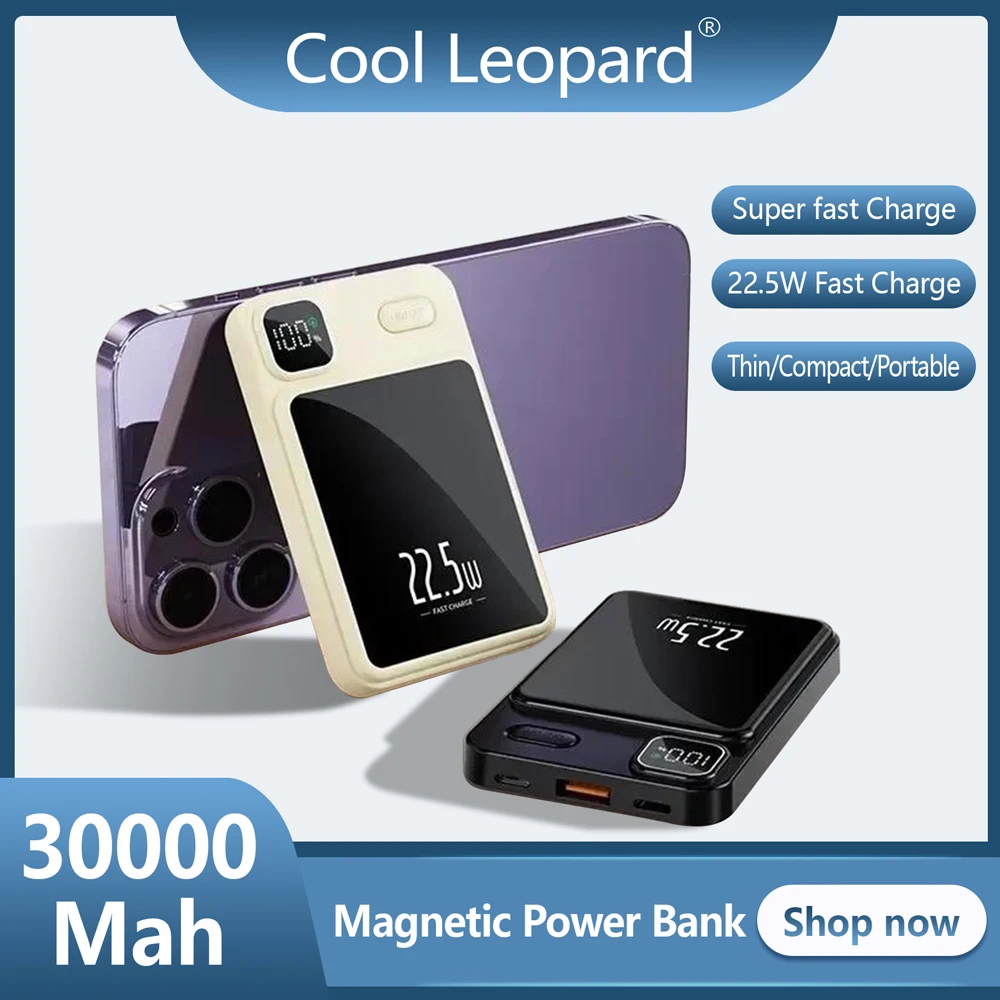

Power Bank Magnetic 30000mAh 22.5W Fast Charge Wireless External Battery Thin Magsafe Powerbank Three-Interface For iPhone Samsu