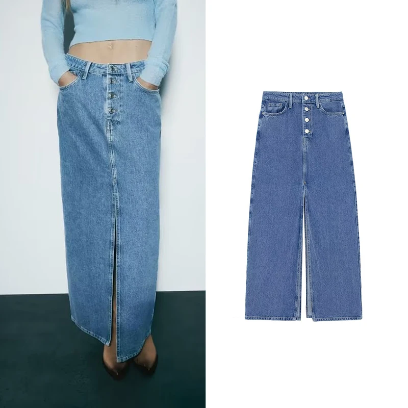 

New Denim Skirts Women's Autumn 2023 New Chic High Waist Fashion Long Skirt Elegant Street Joker Skirt Denim