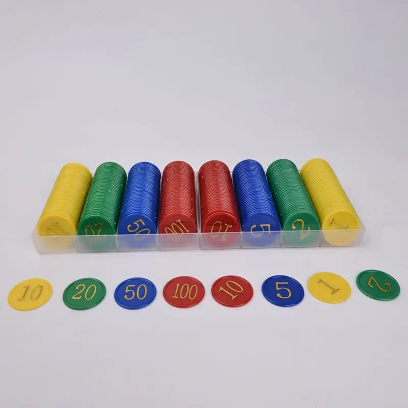 

160pcs/set Plastic Poker Chips Value 1 2 5 10 20 50 100 Playing Games Chips for KTV Pub Family Party Board Games Accessories