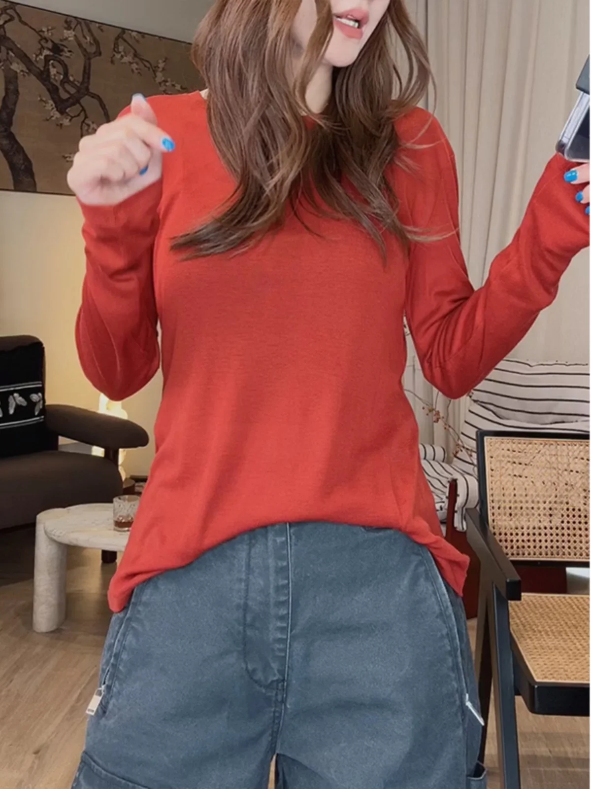 Женская одежда больших размеров модная однотонная внутренняя с круглым вырезом