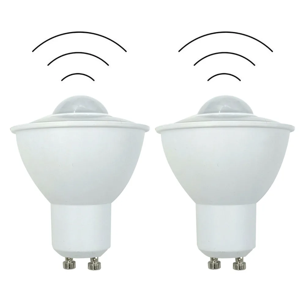 2-Piece Sensitive PIR Bulb Light Public Area Corridor Balcony Gallery Lighting Bulb GU10 6W 120V 230V Ceiling Downlight