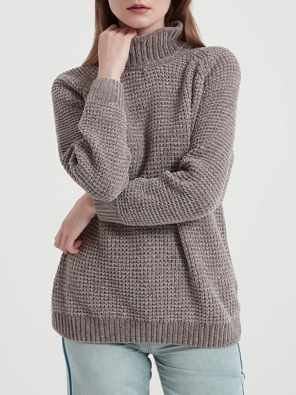 

Wixra Chenille Sweater Women Solid Pullover Long Sleeve Casual Turtleneck Jumpers Clothing Autumn Winter