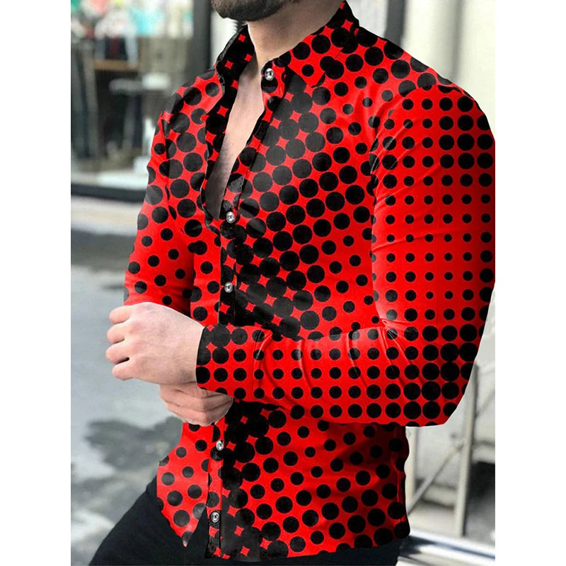 

Luxury Men's Turn-down Collar Shirts Dot Print Button Down Casual Long Sleeve Shirt Streetwear New Fashion