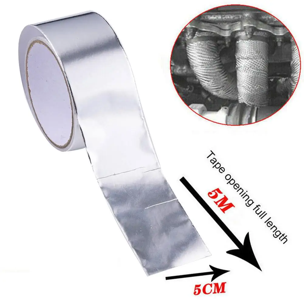 5mx5cm Fiberglass Heat Reflective Tape Silver High Temperature Heat And Sound Shield Wrap Tape Thermal Insulation Band Exhaust