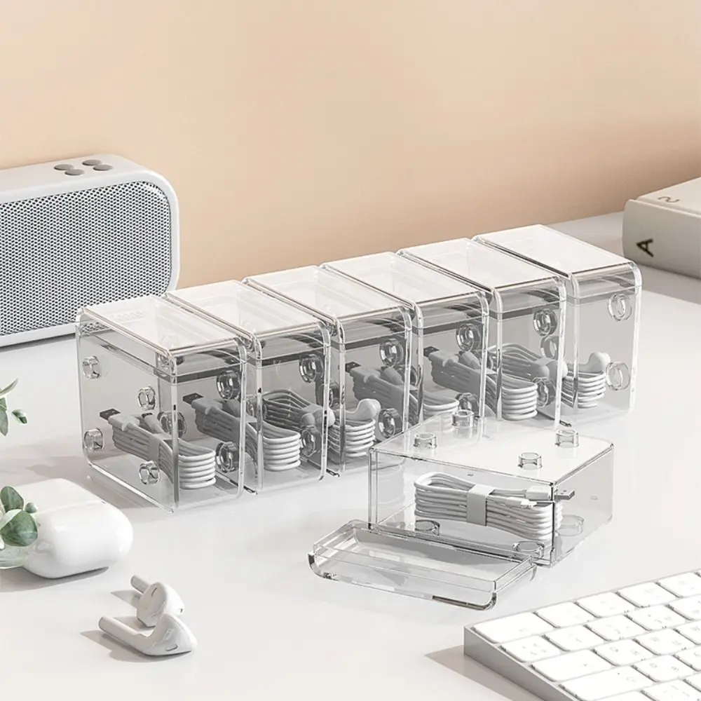 

Transparent Data Cable Storage Box Flip Cover Dustproof Bobbin Winder Plastic Waterproof Cable Container Charging line