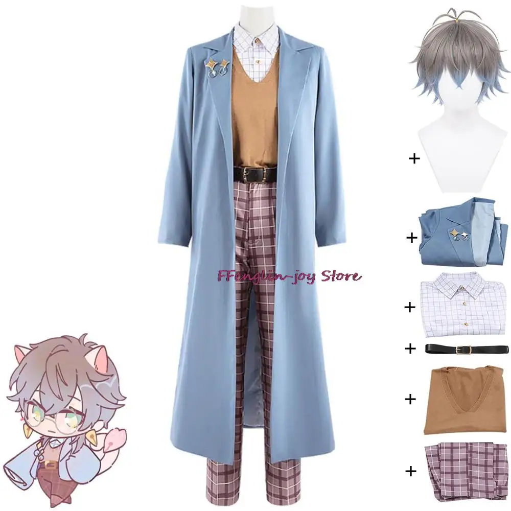 

YouTuber VTuber Luxiem Ike Eveland Cosplay Costume Wig NIJISANJI EN Anime Adult Coat Shirt Pants Halloween Carnival Party Suit