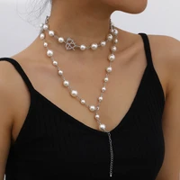 hi man 2 pcsset luxury elegant spacer pearl pav%c3%a9 zircon heart pendant necklace women luxury wedding bridal jewelry