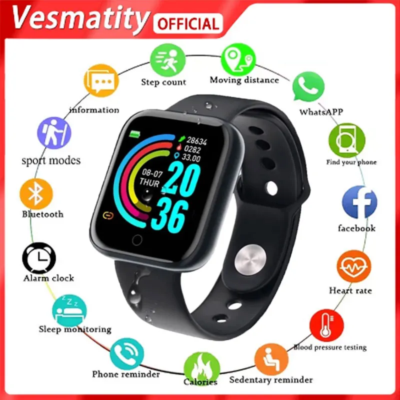 

Vesmatity Smart Watch Y68 Bluetooth Fitness Tracker Sports Watch Heart Rate Monitor Blood Pressure Smart Bracelet for Android