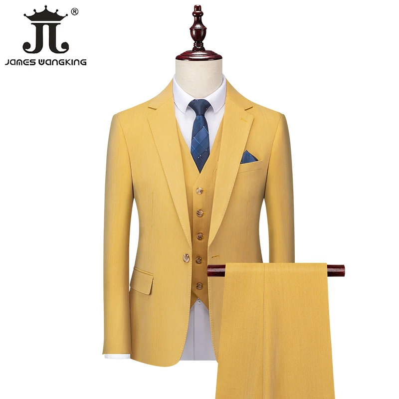 (Куртка + жилет брюки) роскошный эксклюзивный Однотонный мужской костюм 3 шт.
