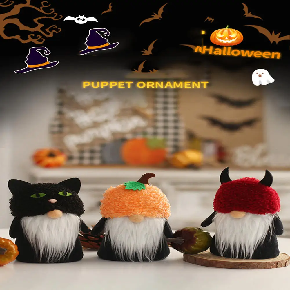 

1pcs Halloween Faceless Old Man Doll Little Devil Black Cat Doll Party Toys Haunted House Decoration Props Puppet Ornament